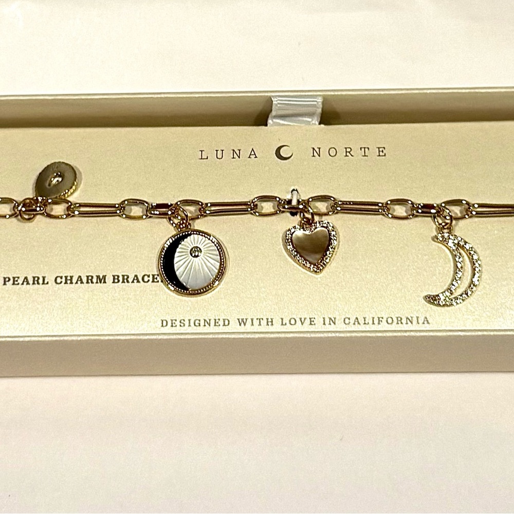 Stunning Luna Norte Genuine Onyx & Mother Of Pearl Charm Bracelet
